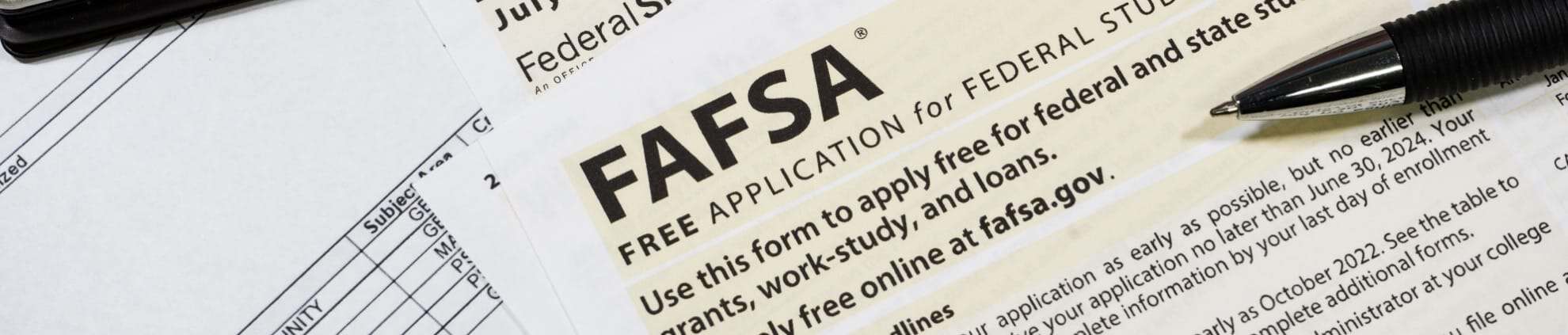 A close up shot of the printed application for the FAFSA